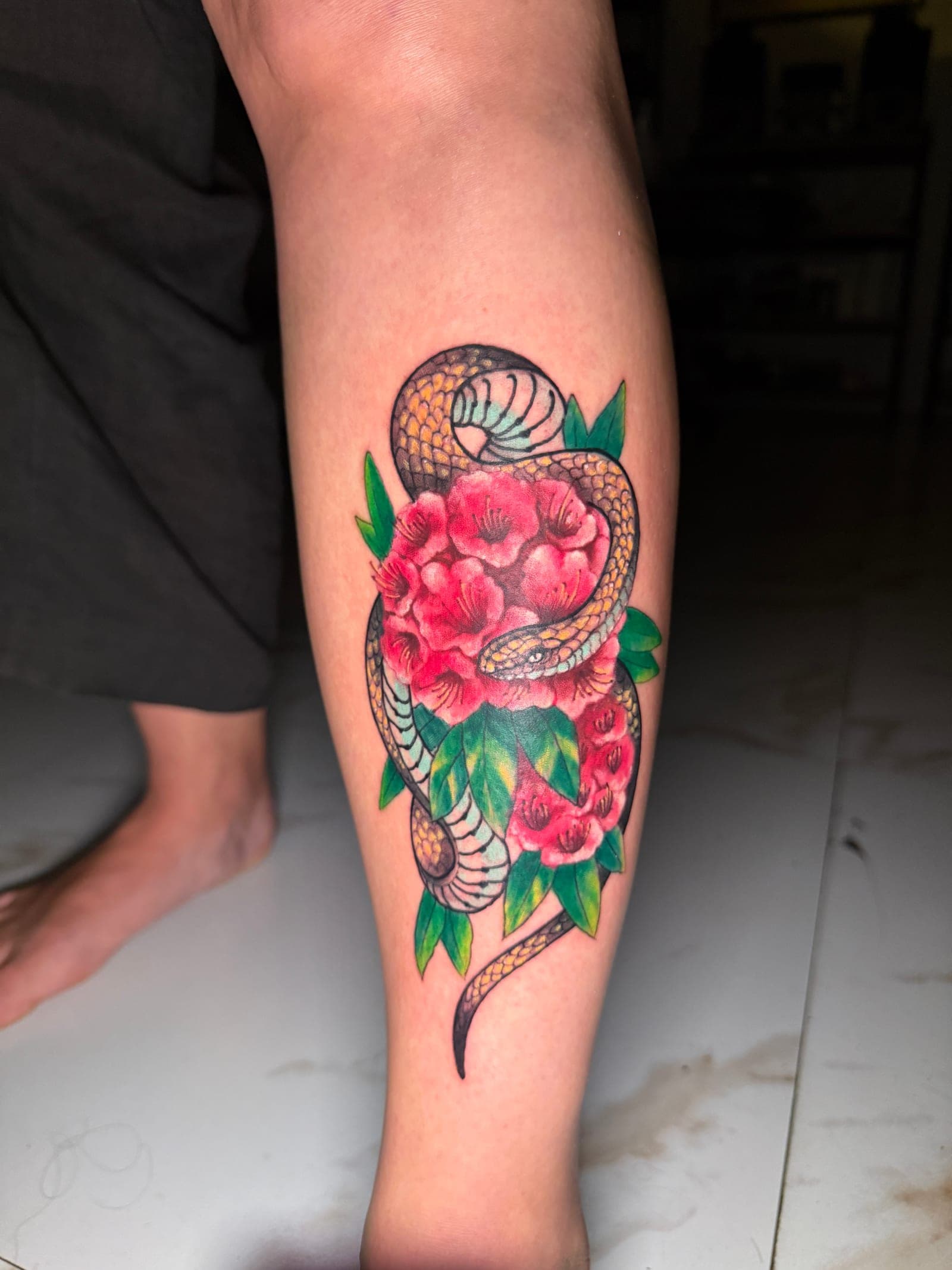 Custom color tattoo work from Anands Tattoo, offered alongside piercing services in Pokhara